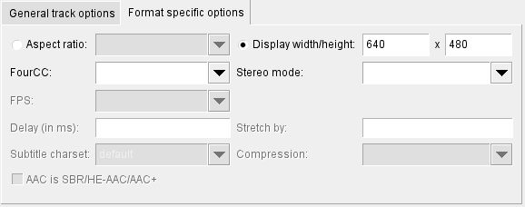 typical options for a video track