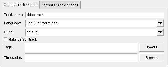 typical options for a video track