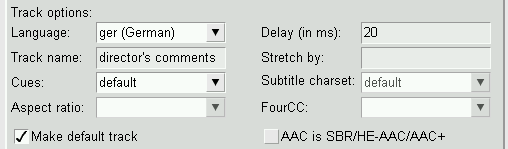 typical options for an audio track