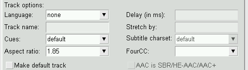 typical options for a video track