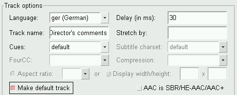 typical options for an audio track